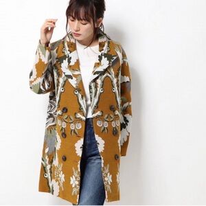 New! Desigual x Christian Lacroix Double Breasted Loose Straight Cut Floral Coat